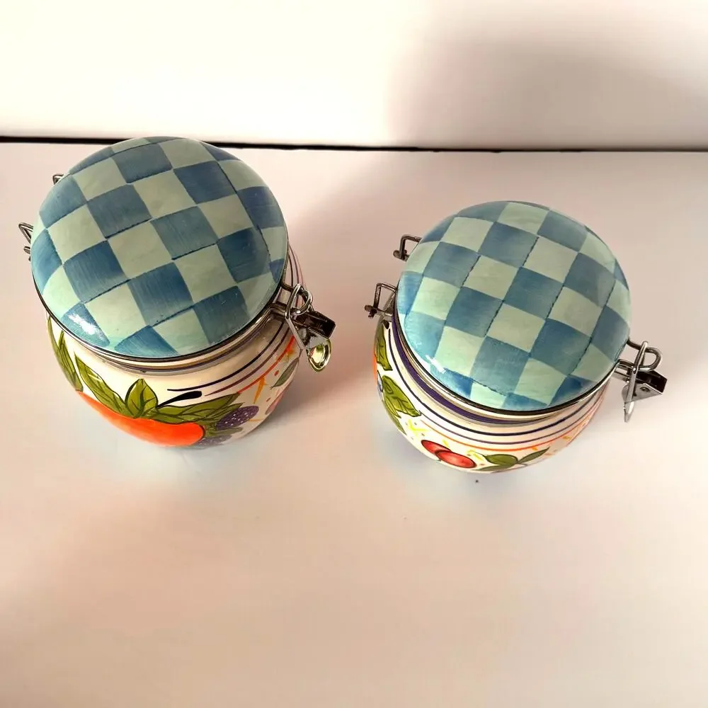 Capriware Michael's Orchard Lot of 2 Multi Color Handpainted Ceramic Canisters